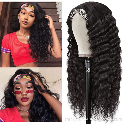 Wholesale Raw Indian Virgin Remy Human Cuticle Aligned Kinky Curly Hair None Lace Wigs For Black Women Glueless Headband Wig